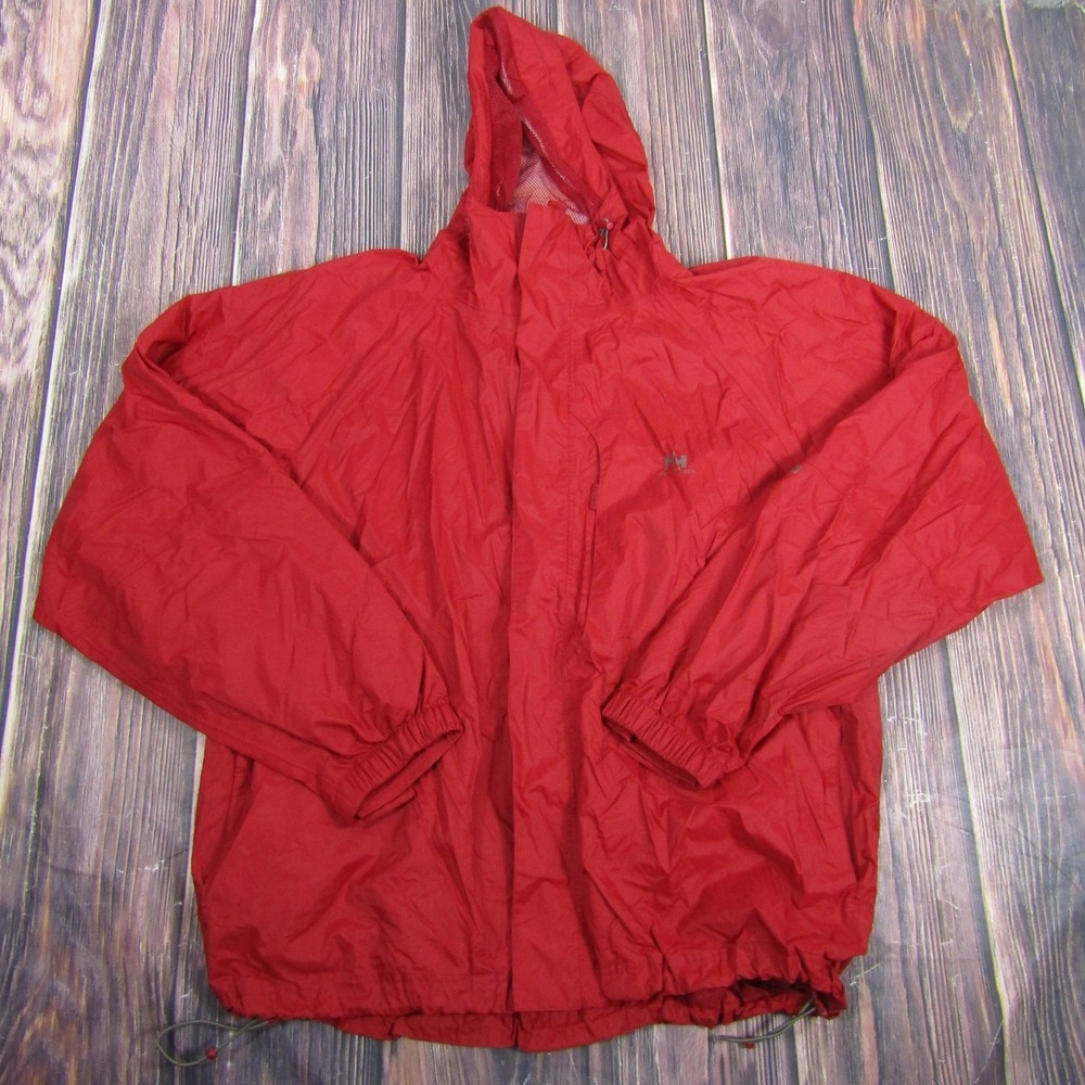Helly Hansen Jacket Mens XL Red Hooded Windbreaker Rain Shell Full Zip Nylon